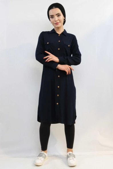 Moda Çizgi Tunik Gömlek Lacivert - Resim 2
