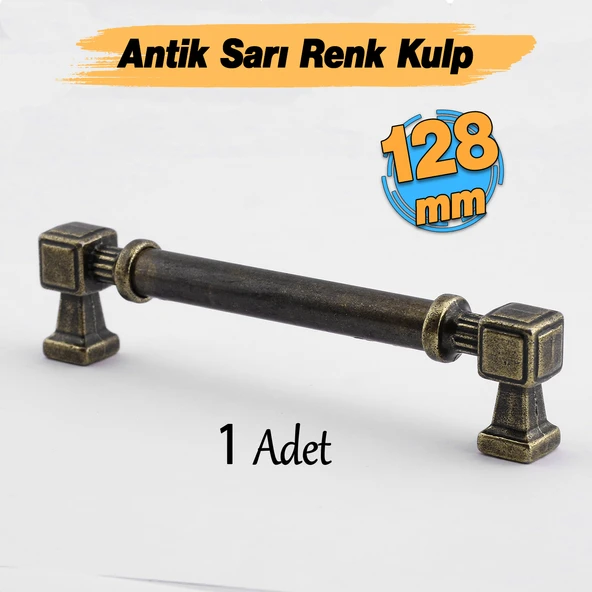 Talas Antik Sarı Eskitme Metal 128 mm 12.8 cm Mobilya Mutfak Çekmece Dolap Kulpu Kulbu Kulpları ürün görseli 1
