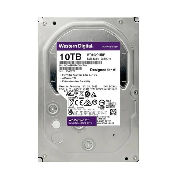 Western Digital Purple Pro WD102PURP SATA 3.0 7200 RPM 3.5" 10 TB Harddisk ürün görseli 1
