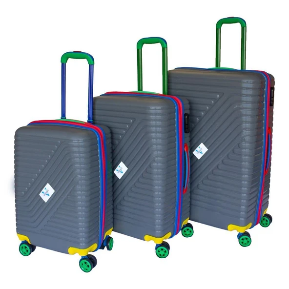 Vayomy Colors PP Line Kabin Orta Büyük Boy Gri 3'lü Valiz Seti 2 Yıl Garantili ürün görseli 1