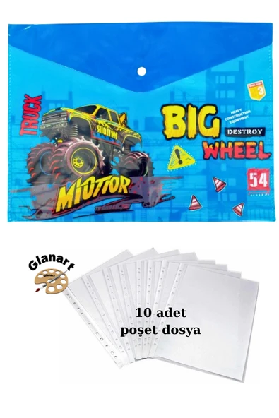 a4 boy çıt çıt  ödev dosyası +10' lu poşet dosya büyük yarışcı ürün görseli 1