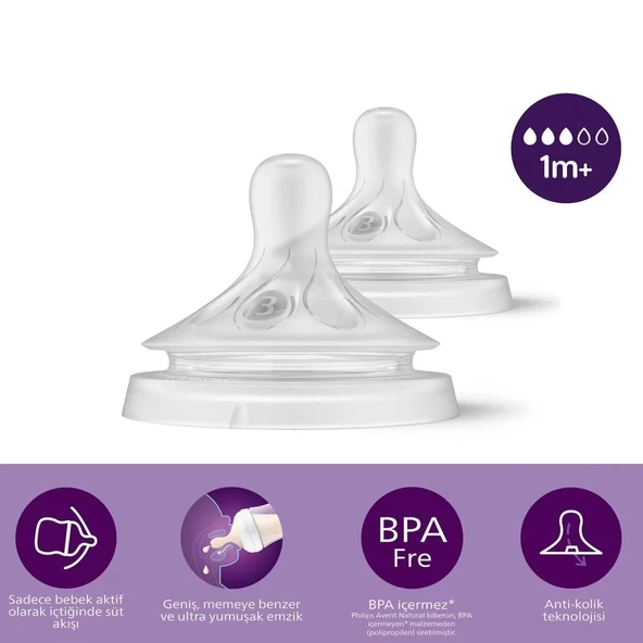 Mey İthalat®   Doğal Tepkili Natural Response 2'Li Biberon Emziği No:3 1+ Ay ürün görseli 1