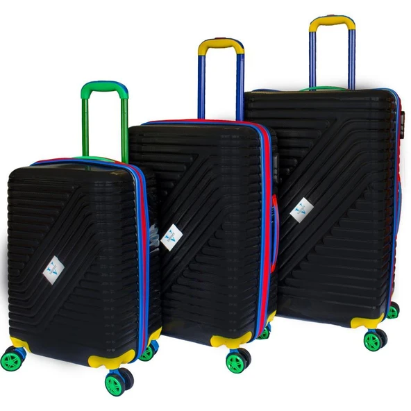 Vayomy Colors PP Line Kabin Orta Büyük Boy Siyah 3'lü Valiz Seti 2 Yıl Garantili ürün görseli 1