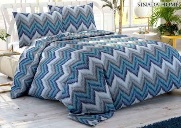 Sinada Zikzak Mavi Lastikli Çarşaf Set Çift Kişilik Set 200*220 ürün görseli 1