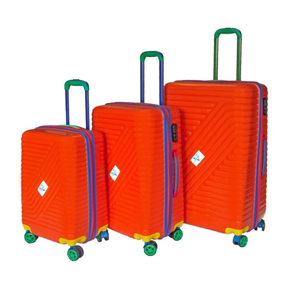 Vayomy Colors PP Line Kabin Orta Büyük Boy Turuncu 3'lü Valiz Seti 2 Yıl Garantili ürün görseli 1
