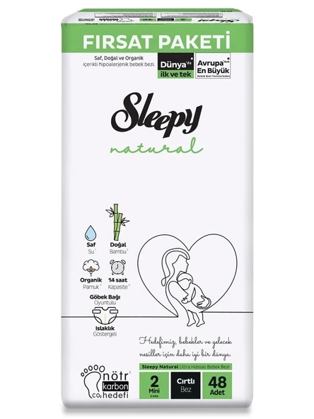 Mey İthalat®   Natural Bebek Bezi Fırsat Paketi 2 Beden 3-6 Kg 48 Adet ürün görseli 1