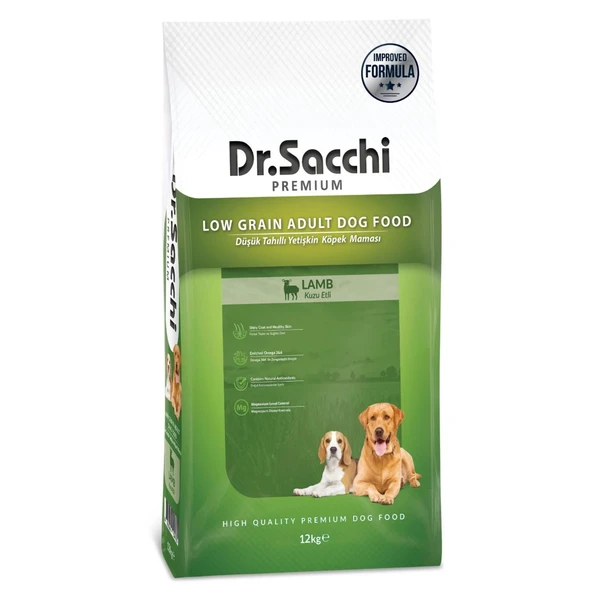Dr.Sacchi Premium Düşük Tahıllı Adult Kuzulu Yetişkin Köpek Maması 12 Kg ürün görseli 1