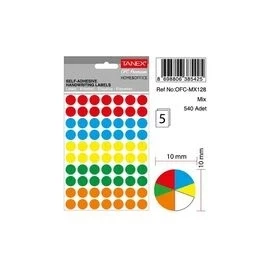 tanex ofc-128 ofis etiketi poşetli yuvarlak 10 mm mix color ürün görseli 1