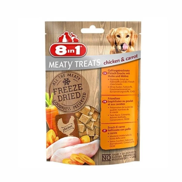 8in1 Meaty Treats Freeze Dried Tavuklu ve Havuçlu Kurutulmuş Tahılsız Köpek Ödülü 50 Gr ürün görseli 1