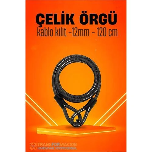 Modacar Çelik Örgü Kablo Kilit 12mm 120 cm Bisiklet Kilidi Motosiklet Kilidi Eşya Garaj Kilidi ürün görseli 1
