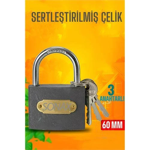 ModaCar Çelik Asma Kilit 60 MM 3 anahtarlı Sonax Design ürün görseli 1