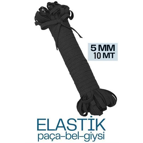 ModaCar Yassı Bel Paça Giysi Lastiği 10 Mt 5 mm SİYAH ürün görseli 1