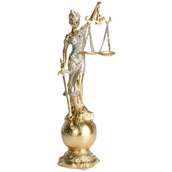 Themis Adalet Terazisi Heykeli ve Dünya Biblo Gold 24cm ürün görseli 1
