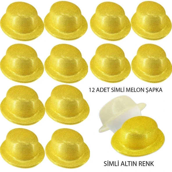 Mey İthalat® Altın Renk Simli Melon Yuvarlak Parti Şapkası 12 Adet ürün görseli 1