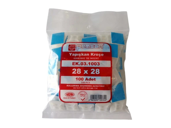 PEMSAN Yapışkan Kare Kroşe 28x28 BEYAZ (100lü Paket) ürün görseli 1