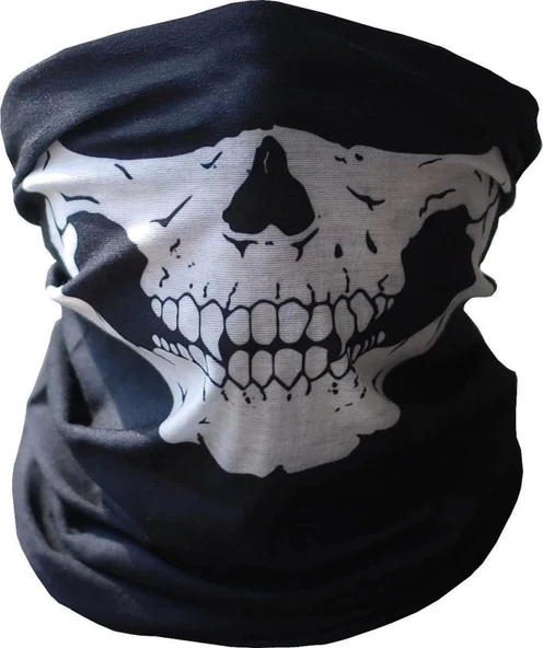 Mey İthalat®  Siyah Renk Dikişsiz Çok Fonksiyonlu Çene Kafatası Yüz Maskesi Baf Buff Bandana Boyunluk Bileklik ürün görseli 1
