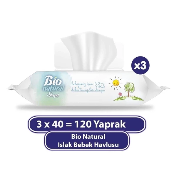 Mey İthalat®   Bio Natural Islak Havlu Mendil 3x40 120 Yaprak ürün görseli 1