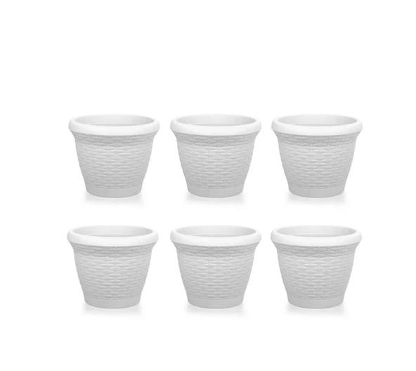 Omnipazar SO-HS02 Plastik Hasır Desenli Saksı 6 lt Kirli Beyaz 6 Adet ürün görseli 1