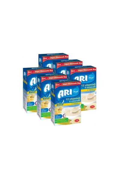 Arı Mama Gece 12 Vitaminli 6 Mineralli Sütlü 7 Tahıllı Pirinç Unu 6'lı 500 gr ürün görseli 1