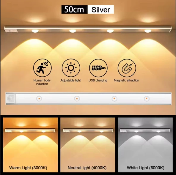4 LED 50 CM HAREKET SENSÖRLÜ LED IŞIK TEZGAH ALTI OFİS EV LED LAMBA ürün görseli 1