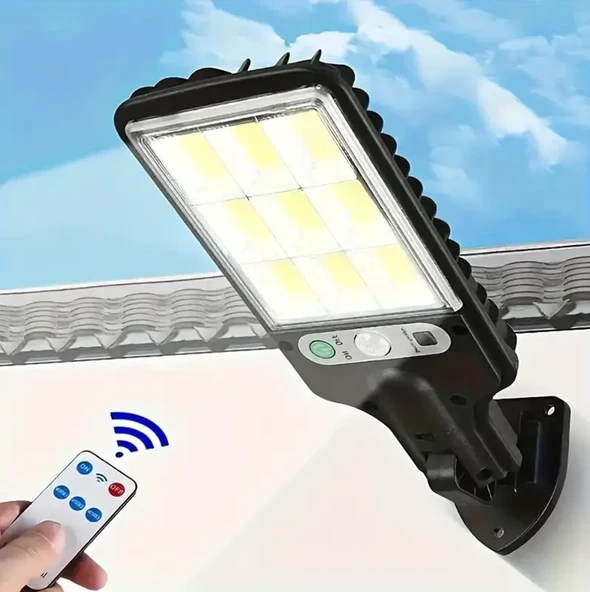 108 COB LED KUMANDALI GÜNEŞ ENERJİLİ HAREKET SENSÖRLÜ BAHÇE GARAJ SOKAK AYDINLATMA LAMBASI SOKAK LAMBASI ürün görseli 1