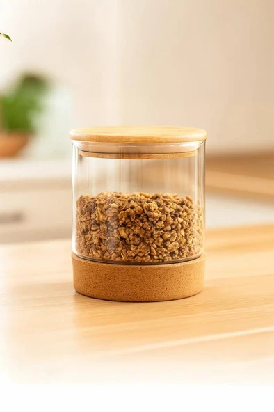 Bambum Corki - Mantar Altlıklı Cam Saklama Kabı 650 Ml ürün görseli 1