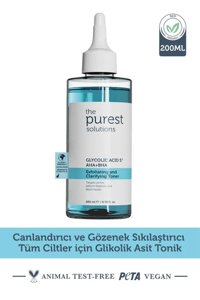 The Purest Solutions Gözenek Sıkılaştırıcı ve Arındırıcı Tonik 200 ml (Glycolic Acid 5% AHA + BHA) ürün görseli 1