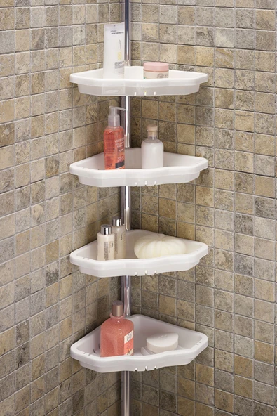 Banyo Köşe Rafı Paslanmayan Aluminyum Borulu Aluminyum Beyaz ürün görseli 1