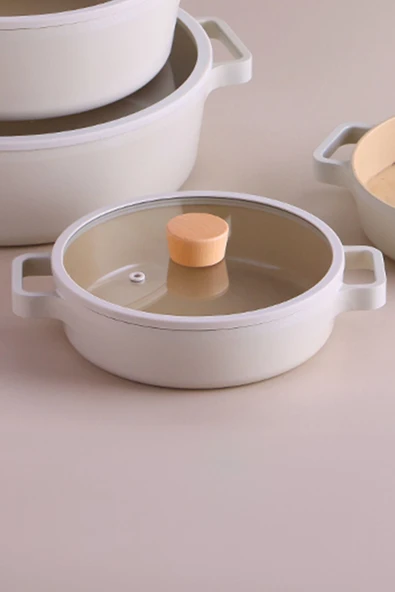Fika Cam Kapaklı Alüminyum Sahan 22Cm Bej ürün görseli 1