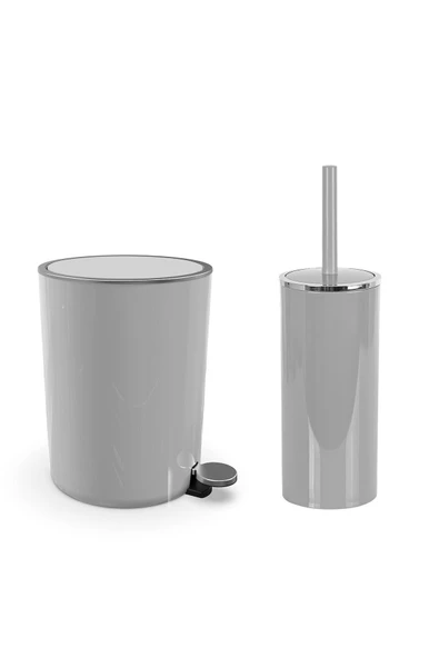 Lenox 5 Lt Pedallı Banyo Çöp Kova Tuvalet Fırçası Set Gri 2'Li ürün görseli 1