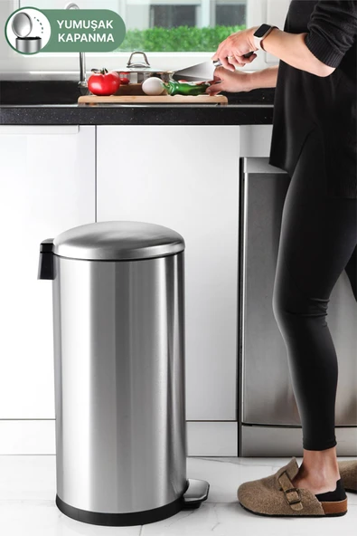 Paslanmaz Çelik Bombe Kapaklı Çöp Kovası 40 Litre Inox ürün görseli 1