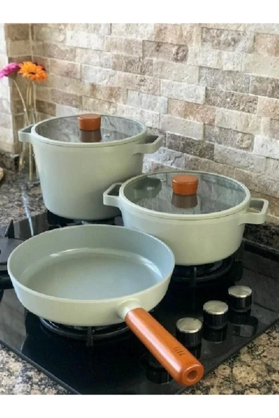 Fika Alüminyum Döküm 5 Parça Gri Cam Kapaklı Tencere Seti ürün görseli 1