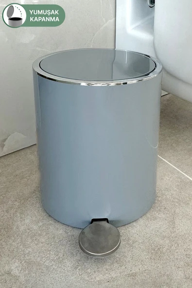 Lenox 5 Lt Pedallı Banyo Mutfak Çöp Kovası Gri ürün görseli 1