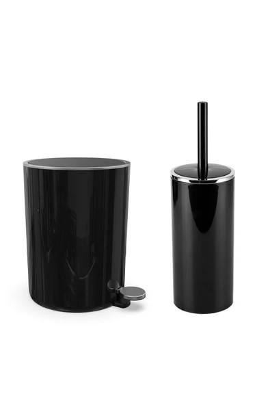Lenox 5 Lt Pedallı Banyo Çöp Kovası Tuvalet Fırçası Set Siyah 2'Li ürün görseli 1