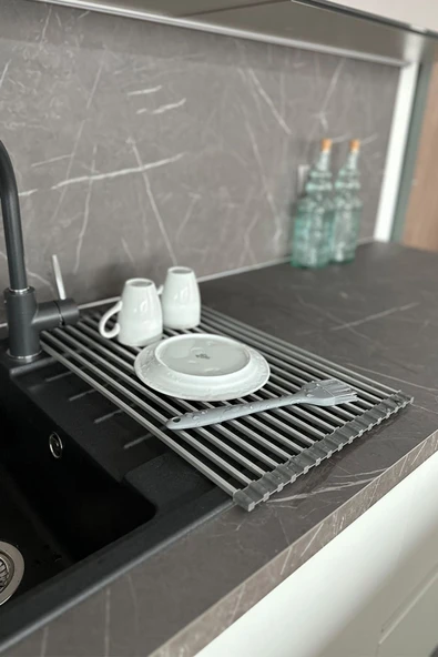 Primanova Lavabo Üstü Katlanabilen Mutfak Rafı - Gri - Resim 4