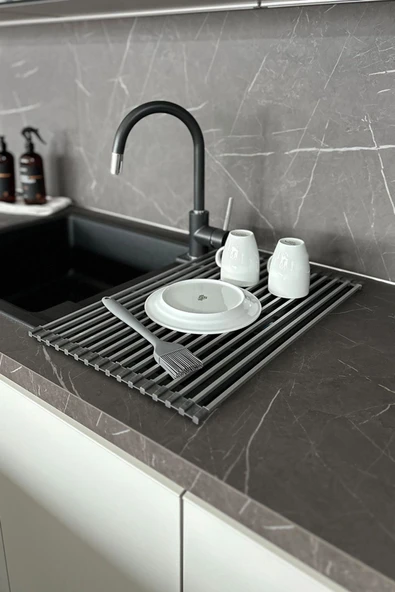 Primanova Lavabo Üstü Katlanabilen Mutfak Rafı - Gri - Resim 2