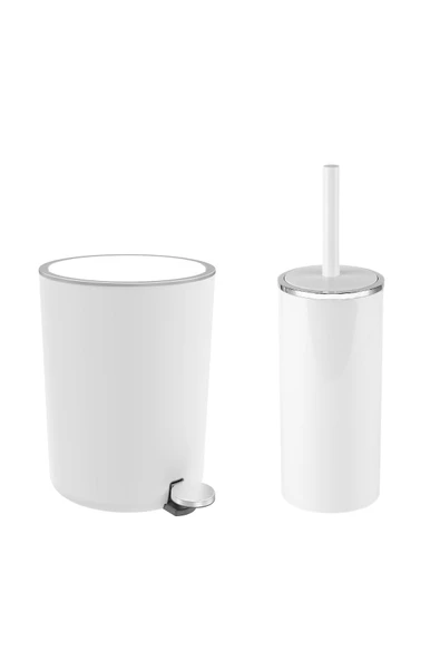Lenox 5 Lt Pedallı Banyo Çöp Kovası Tuvalet Fırçası Set Beyaz 2'Li ürün görseli 1