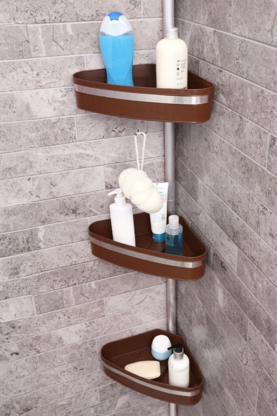 Fına Banyo Köşe Rafı Paslanmaz Aluminyum Borular Kahverengi ürün görseli 1