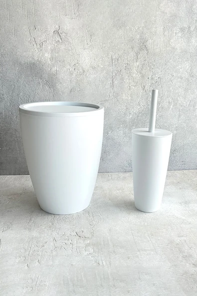 Pure 2'li Banyo Seti Çöp Kovası + Tuvalet Fırçası Beyaz ürün görseli 1