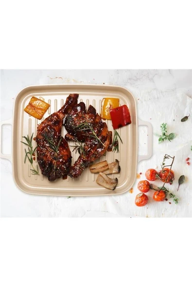 Fika Dikdörtgen Alüminyum Grill Tava 28cm Bej ürün görseli 1