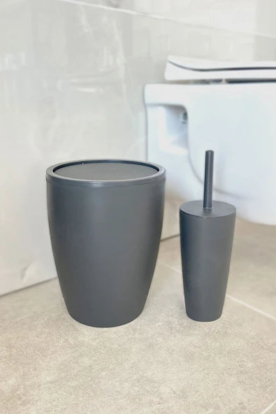 Pure 2'li Banyo Seti Çöp Kovası + Tuvalet Fırçası Gri ürün görseli 1