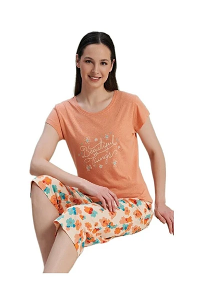 Bellora Tasarım Kadın Pijama Takımı Kapri Alt Kısa Kollu Üst Yazlık Rahat Takım S–XL ürün görseli 1