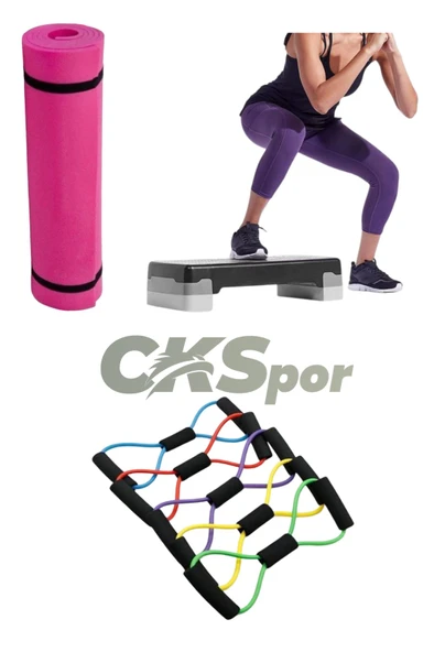 Fitness Set Step Tahtası + Pilates Direnç Bandı + 10 mm Kalın Spor Matı Seti – Evde Spor İçin İdeal ürün görseli 1