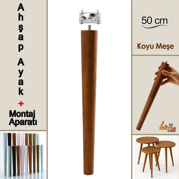 Ahşap Ayak 50 Cm Koyu Meşe M8 Civatalı Bağlantı Aparatlı Dolap Mobilya Koltuk Kanepe Destek Ayağı Ayakları ürün görseli 1