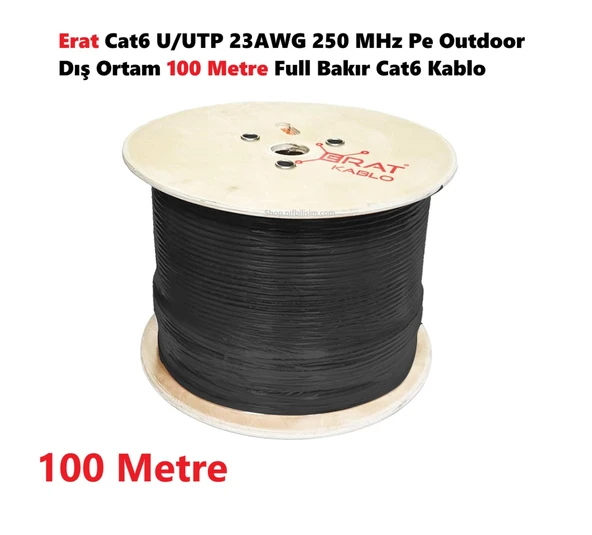 Erat DMP1ER2552IHBUU185 Cat6 U/UTP 23AWG 250 MHz Pe Outdoor Dış Ortam Full Bakır Cat6 Kablo 100 Metre ürün görseli 1