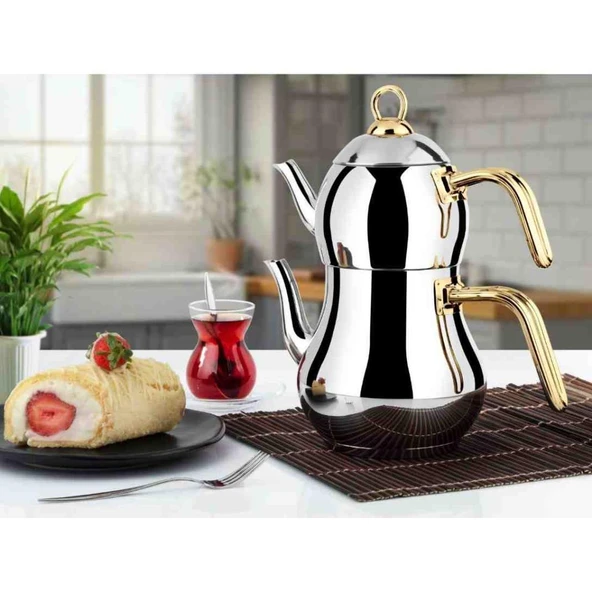 Yonca Lines Şahmeran Mini Boy 2 No Çelik Çaydanlık Altın Metal Sap ürün görseli 1