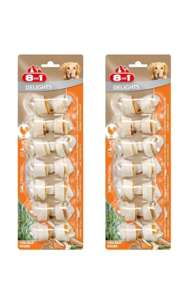 8in1 Delights Bones Tavuklu Düğümlü Köpek Ödül Kemiği (XS) 84Gr X 2 Adet ürün görseli 1