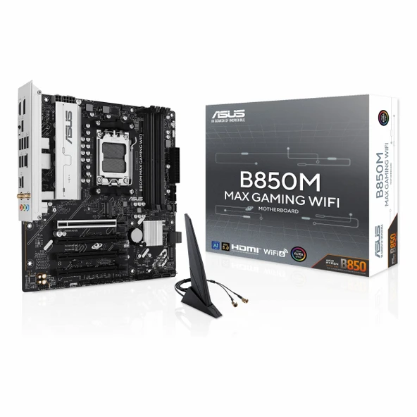 Asus B850M Max Gaming WiFi DDR5 (8000MHz)OC M.2 HDMI/DP/USB-C PCIe 5.0 AM5 mATX Anakart ürün görseli 1