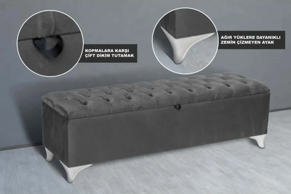 Vetra Sandıklı Bench Puf, Beyaz - Resim 2