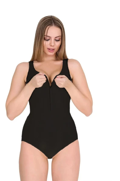 REVA Kadın Agraflı Kalın Askılı Siyah Çıtçıtlı Body Korse 9109 ürün görseli 1